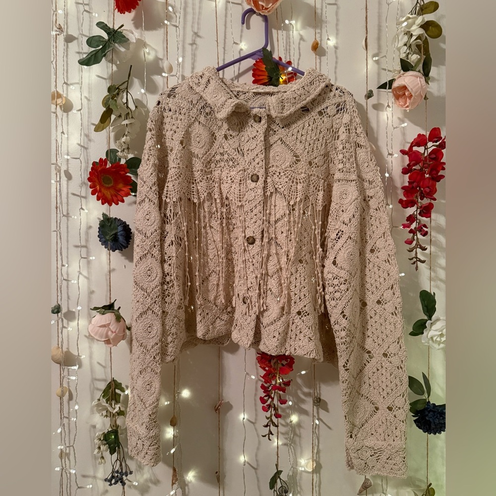 🤎 Miss Me Beige Crochet Shacket 🤎